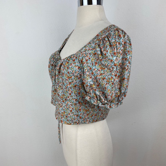 Shein Curve Floral Cropped Top 2XL Puff Sleeve Boho Peasant Country Farm Style - Picture 6 of 11